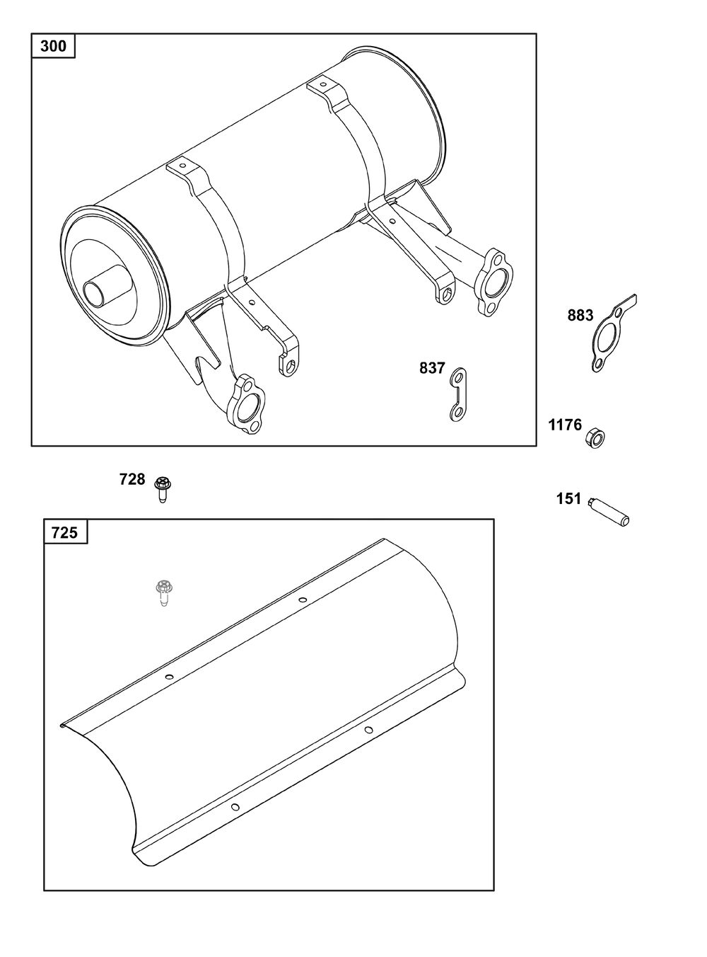 Exhaust Group Diagram and Parts List for 38E347-0109-G1 200000 - 399999 Briggs and Stratton Engine